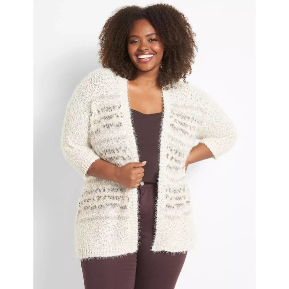 Lane Bryant Sweaters - Lane Bryant Chunky Eyelash Knit 3/4 Sleeve Patterned Stripe Cardigan Size 26/28w